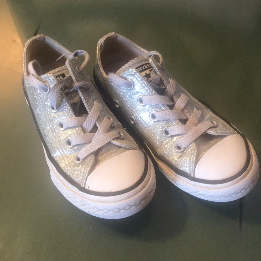 Girls Converse Silver Glitter Lace Up